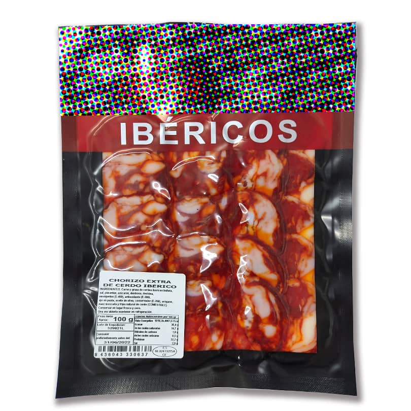 Loncheado de chorizo ibérico extra. Pack de 5 sobres